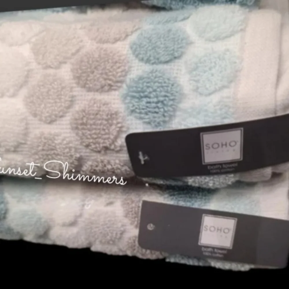 8pc Soho Living Bath Hand Washcloth Striped Dot Aqua Blue Gray Towel Set New